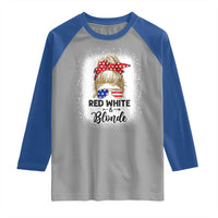 Funny  4th Of July Red White And Blonde Raglan Shirt Messy Bun Girl American Flag Sunglasses - Wonder Print Shop