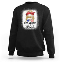 Funny  4th Of July Red White And Blonde Sweatshirt Messy Bun Girl American Flag Sunglasses - Wonder Print Shop