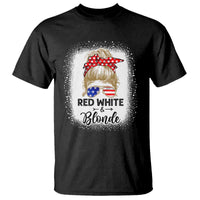 Funny  4th Of July Red White And Blonde T Shirt Messy Bun Girl American Flag Sunglasses - Wonder Print Shop