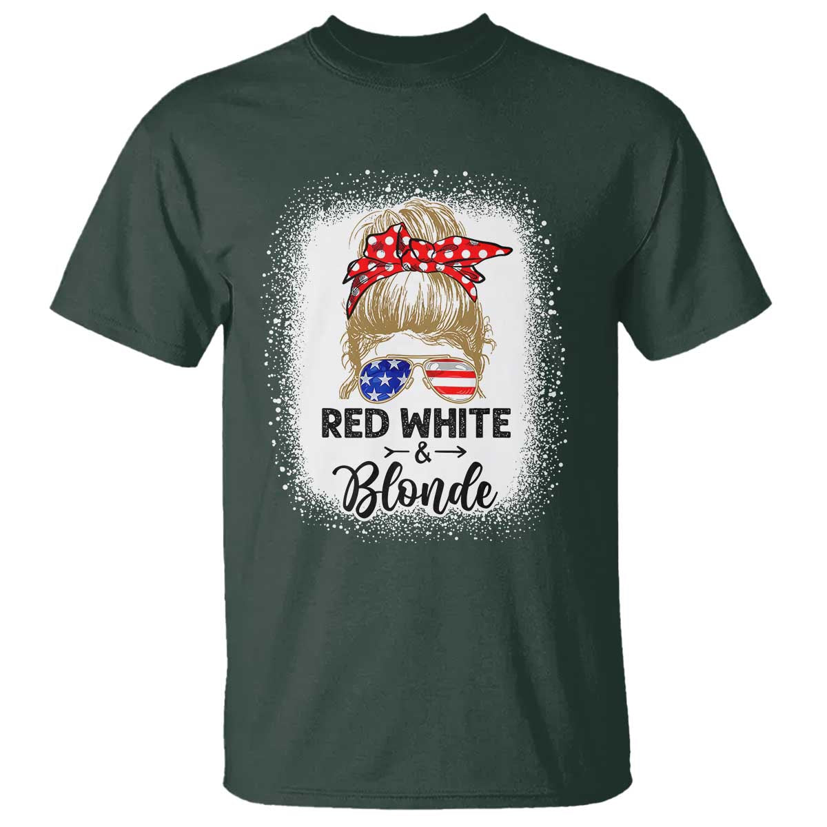 Funny  4th Of July Red White And Blonde T Shirt Messy Bun Girl American Flag Sunglasses - Wonder Print Shop
