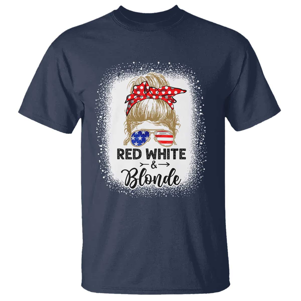 Funny  4th Of July Red White And Blonde T Shirt Messy Bun Girl American Flag Sunglasses - Wonder Print Shop