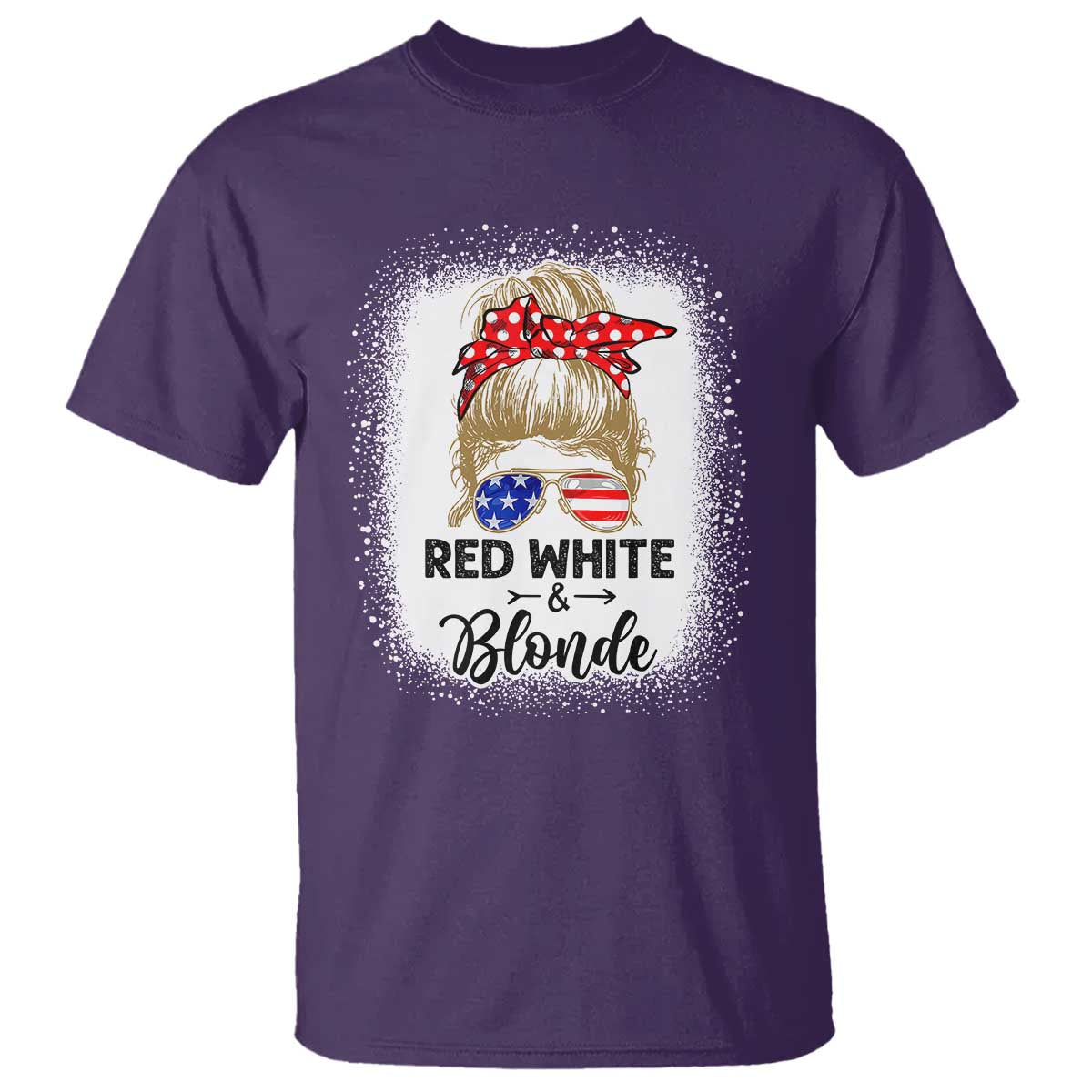 Funny  4th Of July Red White And Blonde T Shirt Messy Bun Girl American Flag Sunglasses - Wonder Print Shop