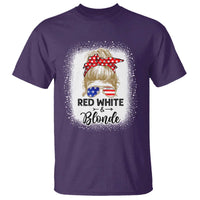 Funny  4th Of July Red White And Blonde T Shirt Messy Bun Girl American Flag Sunglasses - Wonder Print Shop