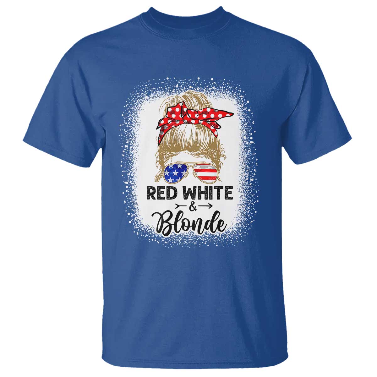 Funny  4th Of July Red White And Blonde T Shirt Messy Bun Girl American Flag Sunglasses - Wonder Print Shop