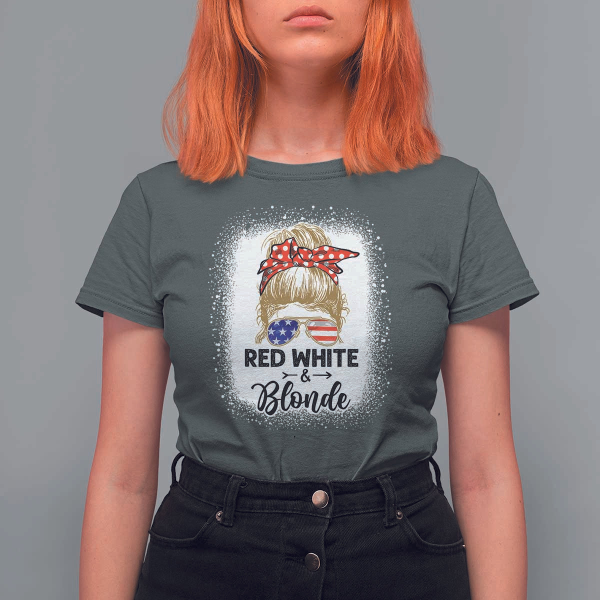 Funny  4th Of July Red White And Blonde T Shirt For Women Messy Bun Girl American Flag Sunglasses - Wonder Print Shop