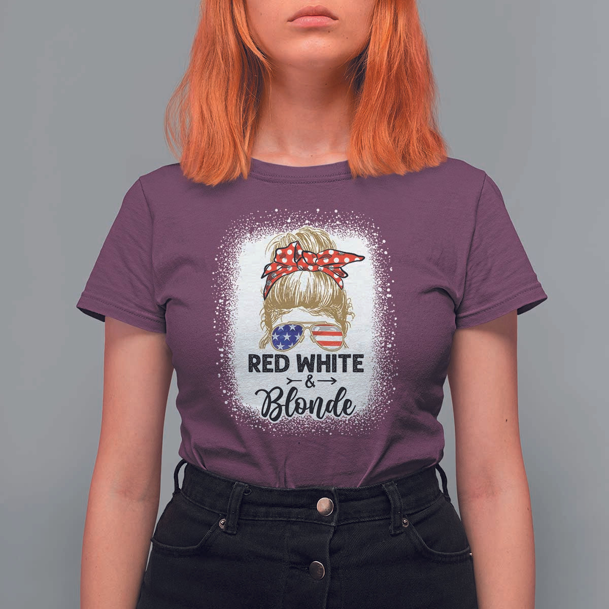 Funny  4th Of July Red White And Blonde T Shirt For Women Messy Bun Girl American Flag Sunglasses - Wonder Print Shop