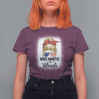 Funny  4th Of July Red White And Blonde T Shirt For Women Messy Bun Girl American Flag Sunglasses - Wonder Print Shop