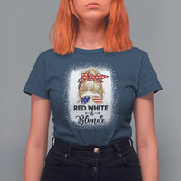 Funny  4th Of July Red White And Blonde T Shirt For Women Messy Bun Girl American Flag Sunglasses - Wonder Print Shop