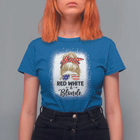 Funny  4th Of July Red White And Blonde T Shirt For Women Messy Bun Girl American Flag Sunglasses - Wonder Print Shop