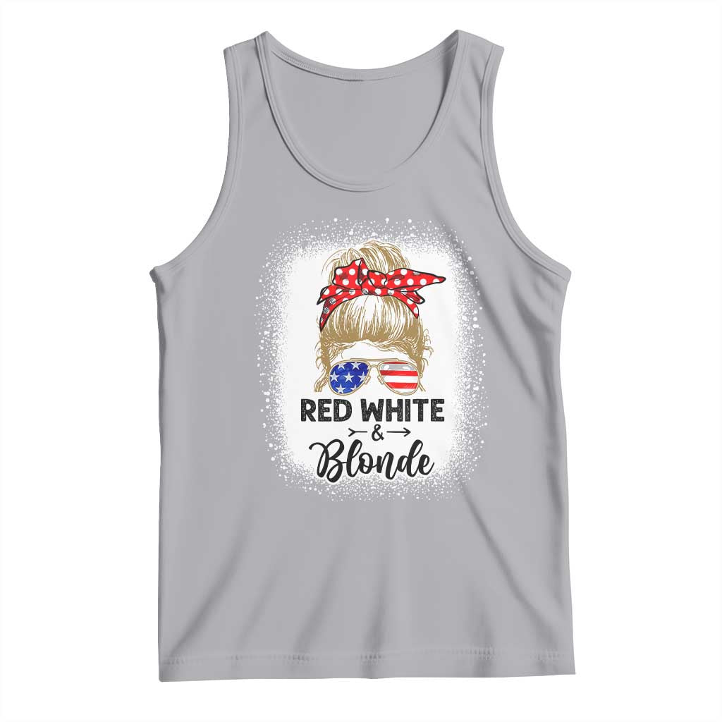 Funny  4th Of July Red White And Blonde Tank Top Messy Bun Girl American Flag Sunglasses - Wonder Print Shop