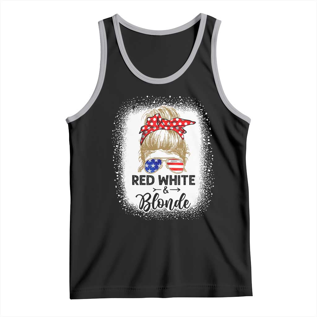Funny  4th Of July Red White And Blonde Tank Top Messy Bun Girl American Flag Sunglasses - Wonder Print Shop