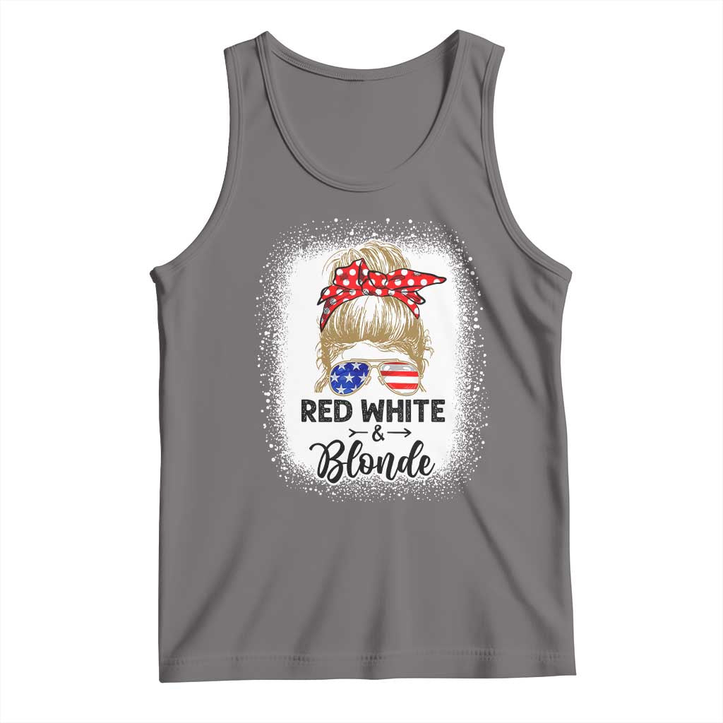 Funny  4th Of July Red White And Blonde Tank Top Messy Bun Girl American Flag Sunglasses - Wonder Print Shop