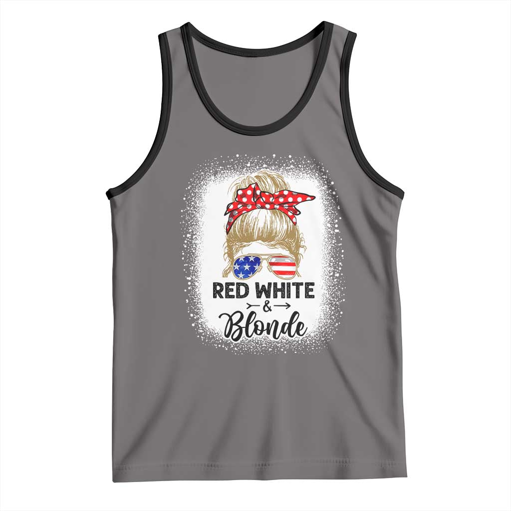 Funny  4th Of July Red White And Blonde Tank Top Messy Bun Girl American Flag Sunglasses - Wonder Print Shop