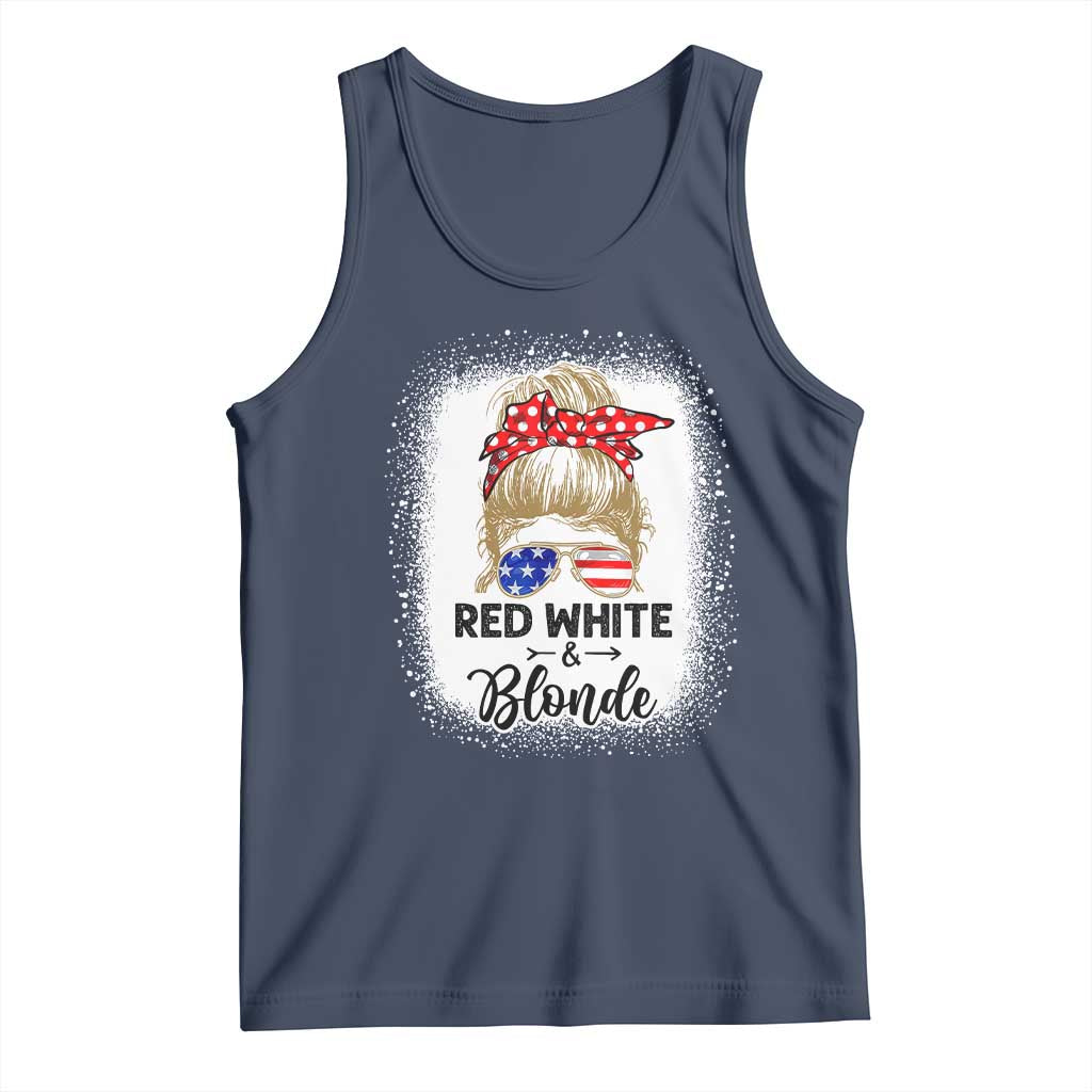 Funny  4th Of July Red White And Blonde Tank Top Messy Bun Girl American Flag Sunglasses - Wonder Print Shop