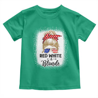 Funny  4th Of July Red White And Blonde Toddler T Shirt Messy Bun Girl American Flag Sunglasses - Wonder Print Shop