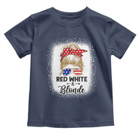 Funny  4th Of July Red White And Blonde Toddler T Shirt Messy Bun Girl American Flag Sunglasses - Wonder Print Shop
