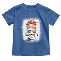 Funny  4th Of July Red White And Blonde Toddler T Shirt Messy Bun Girl American Flag Sunglasses - Wonder Print Shop