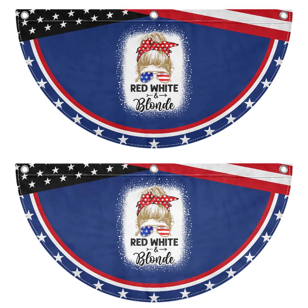 Funny  4th Of July Red White And Blonde Patriotic Fan Flag Messy Bun Girl American Flag Sunglasses