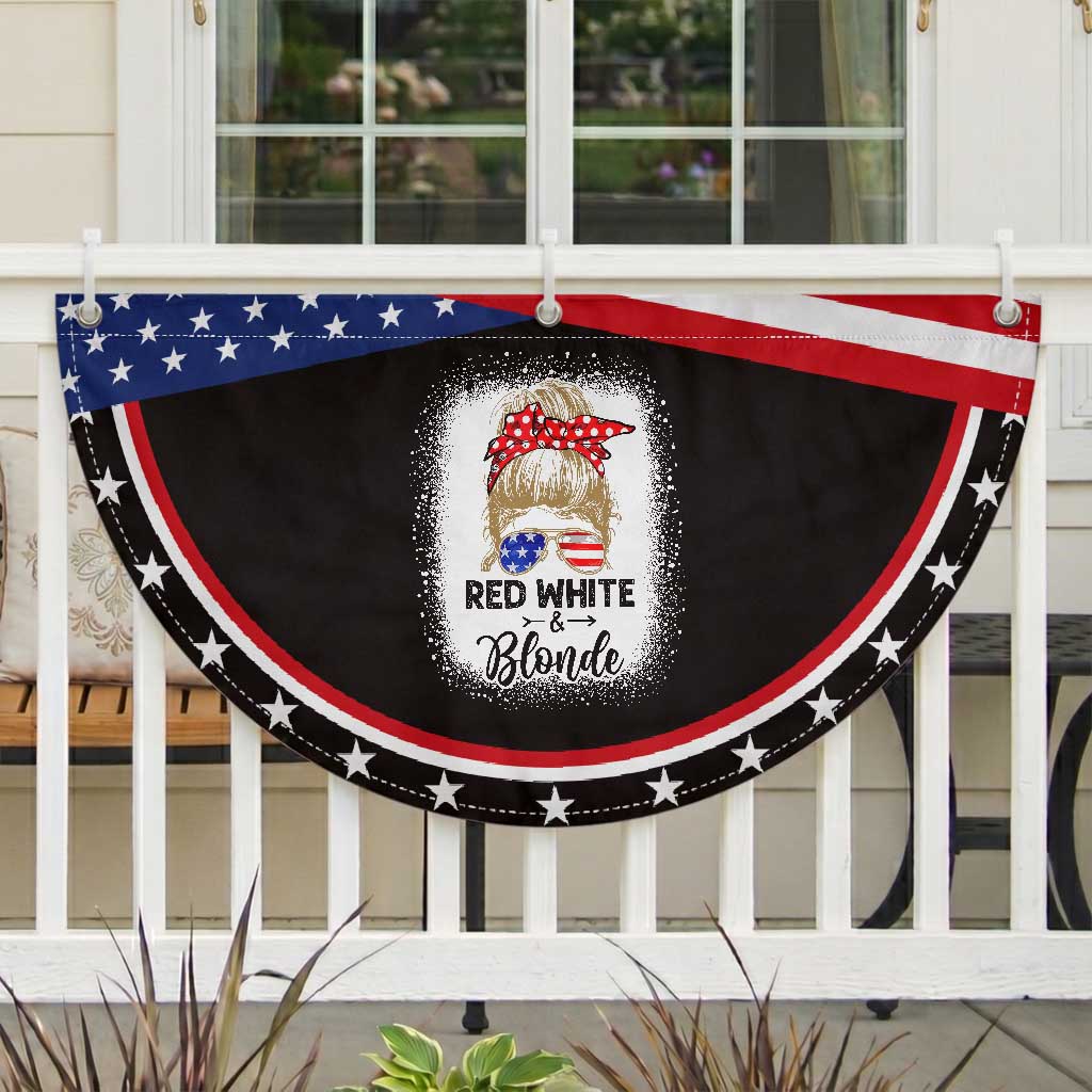Funny  4th Of July Red White And Blonde Patriotic Fan Flag Messy Bun Girl American Flag Sunglasses