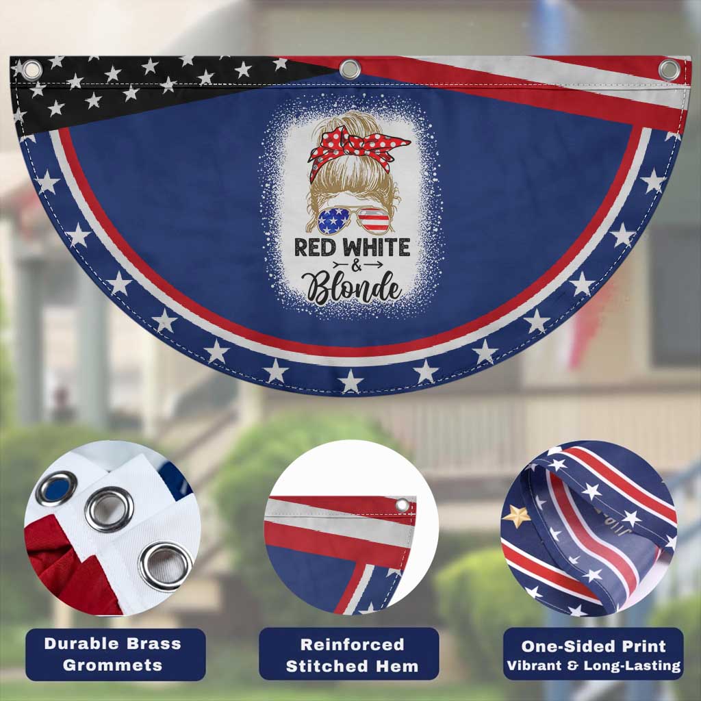 Funny  4th Of July Red White And Blonde Patriotic Fan Flag Messy Bun Girl American Flag Sunglasses