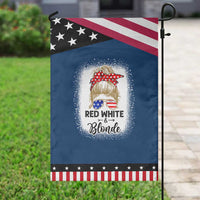 Funny  4th Of July Red White And Blonde Garden Flag Messy Bun Girl American Flag Sunglasses