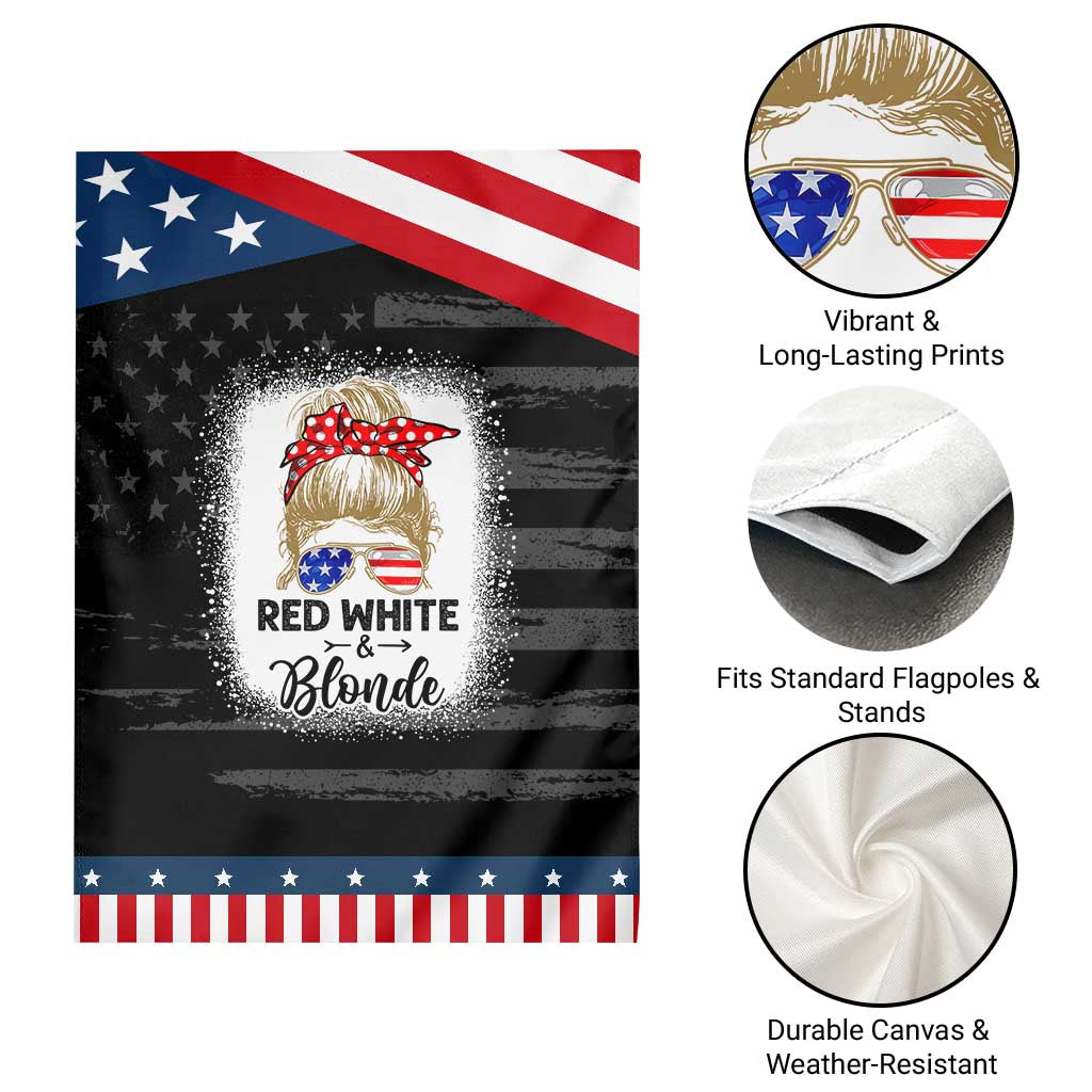 Funny  4th Of July Red White And Blonde Garden Flag Messy Bun Girl American Flag Sunglasses