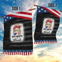 Funny  4th Of July Red White And Blonde Garden Flag Messy Bun Girl American Flag Sunglasses