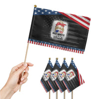 Funny  4th Of July Red White And Blonde Patriotic Handheld Flag Messy Bun Girl American Flag Sunglasses