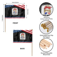 Funny  4th Of July Red White And Blonde Patriotic Handheld Flag Messy Bun Girl American Flag Sunglasses