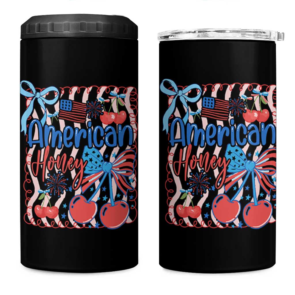 Funny 4th Of July American Honey 4 in 1 Can Cooler Tumbler USA Independence Day Coquette - Wonder Print Shop