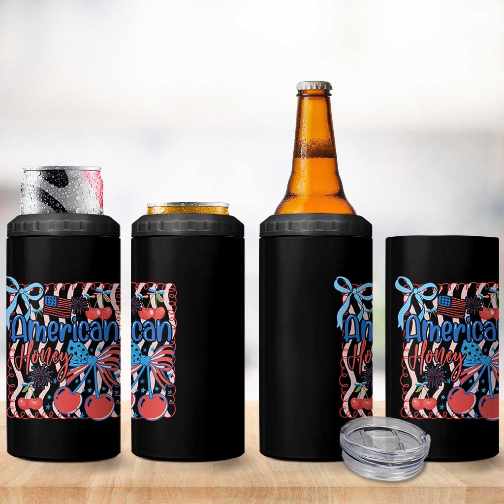 Funny 4th Of July American Honey 4 in 1 Can Cooler Tumbler USA Independence Day Coquette - Wonder Print Shop