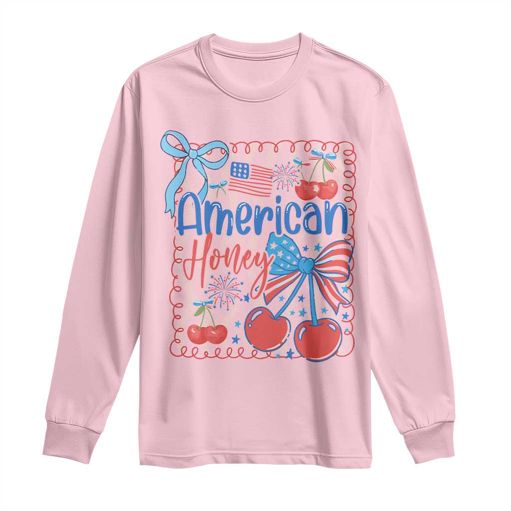 Funny 4th Of July American Honey Long Sleeve Shirt USA Independence Day Coquette - Wonder Print Shop