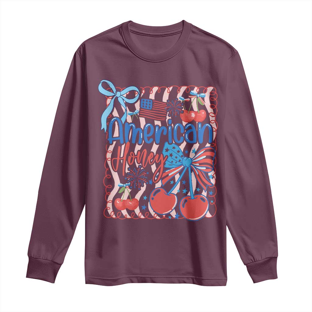Funny 4th Of July American Honey Long Sleeve Shirt USA Independence Day Coquette - Wonder Print Shop
