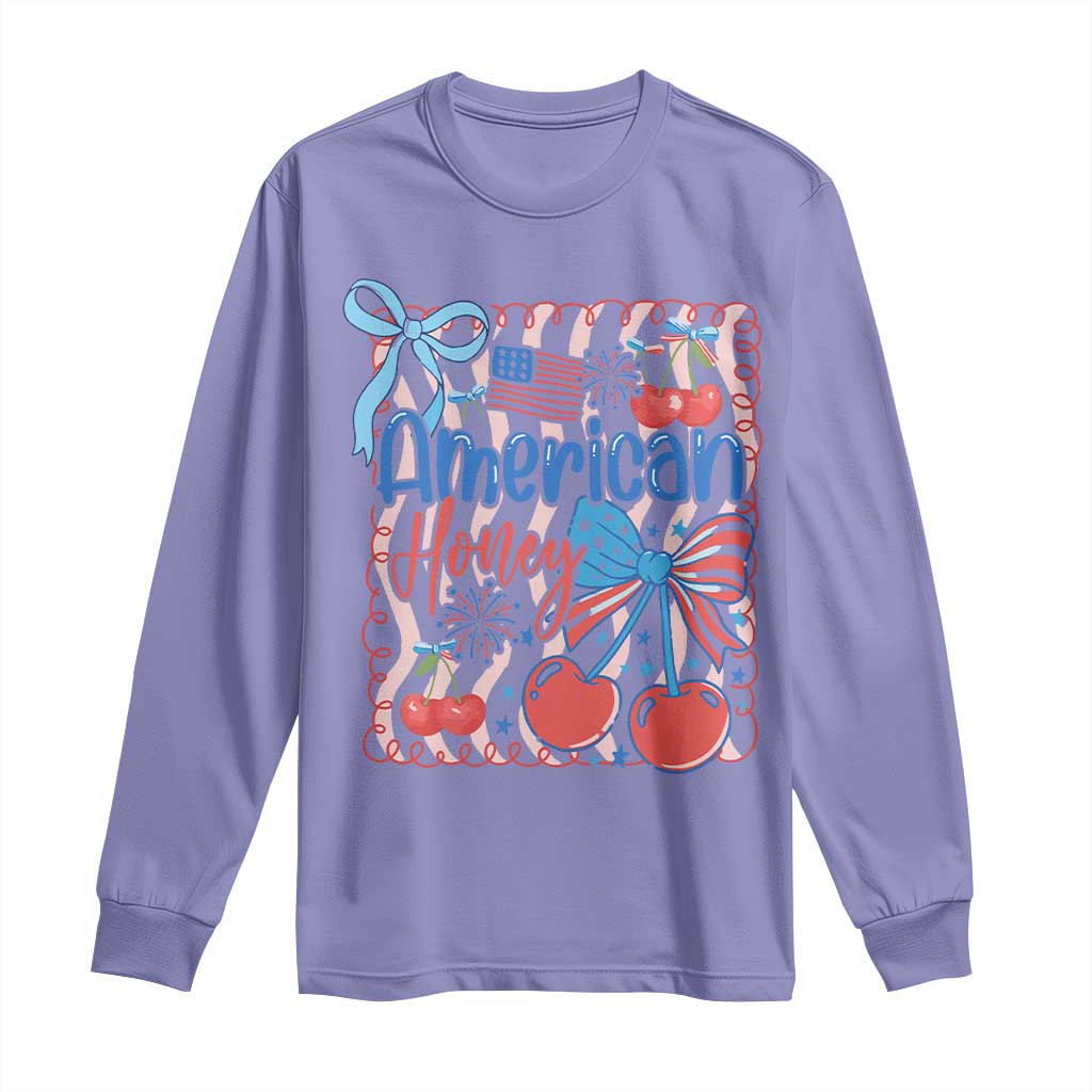 Funny 4th Of July American Honey Long Sleeve Shirt USA Independence Day Coquette - Wonder Print Shop