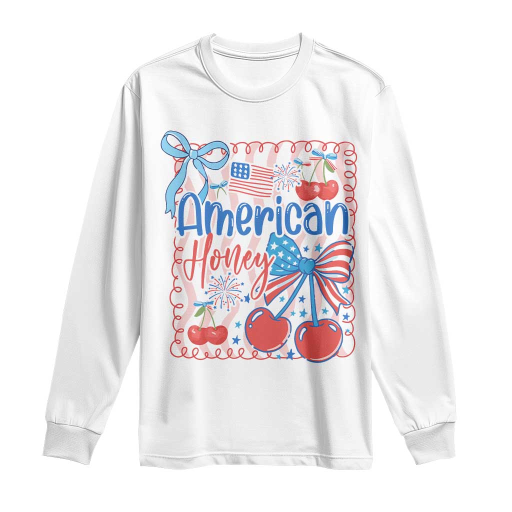 Funny 4th Of July American Honey Long Sleeve Shirt USA Independence Day Coquette - Wonder Print Shop