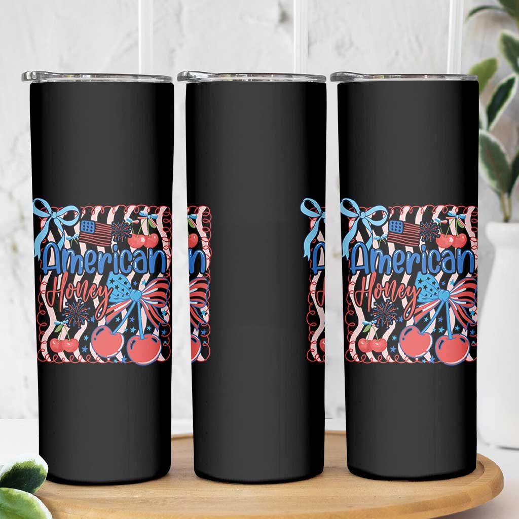 Funny 4th Of July American Honey Skinny Tumbler USA Independence Day Coquette - Wonder Print Shop