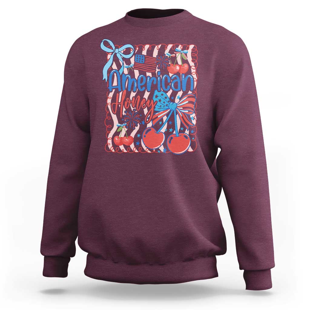 Funny 4th Of July American Honey Sweatshirt USA Independence Day Coquette - Wonder Print Shop