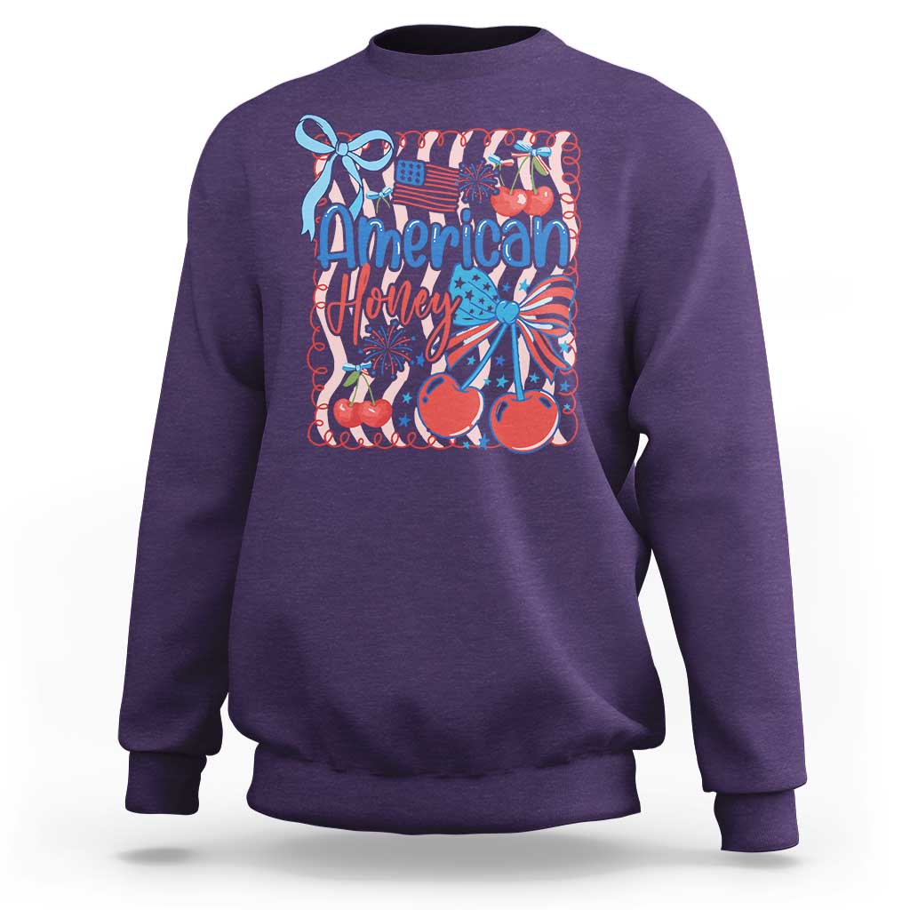 Funny 4th Of July American Honey Sweatshirt USA Independence Day Coquette - Wonder Print Shop