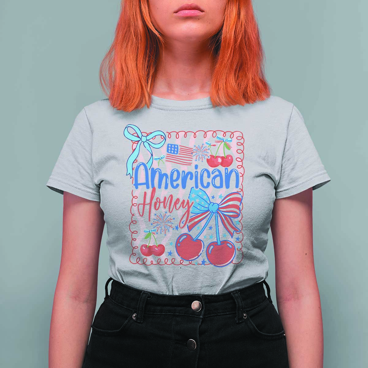 Funny 4th Of July American Honey T Shirt For Women USA Independence Day Coquette - Wonder Print Shop