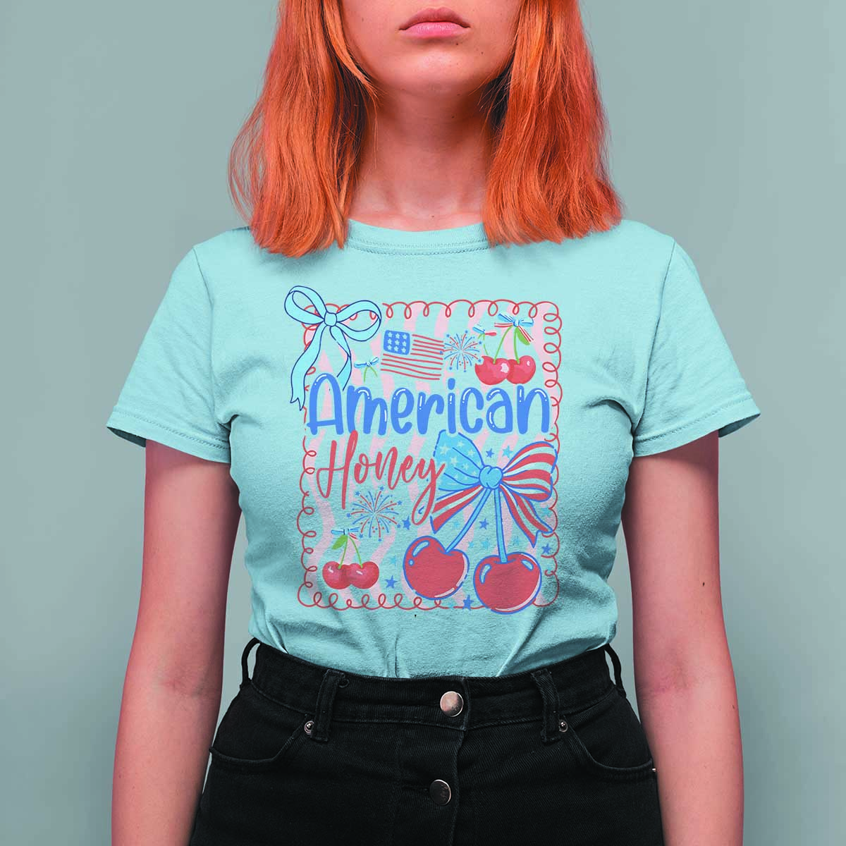 Funny 4th Of July American Honey T Shirt For Women USA Independence Day Coquette - Wonder Print Shop