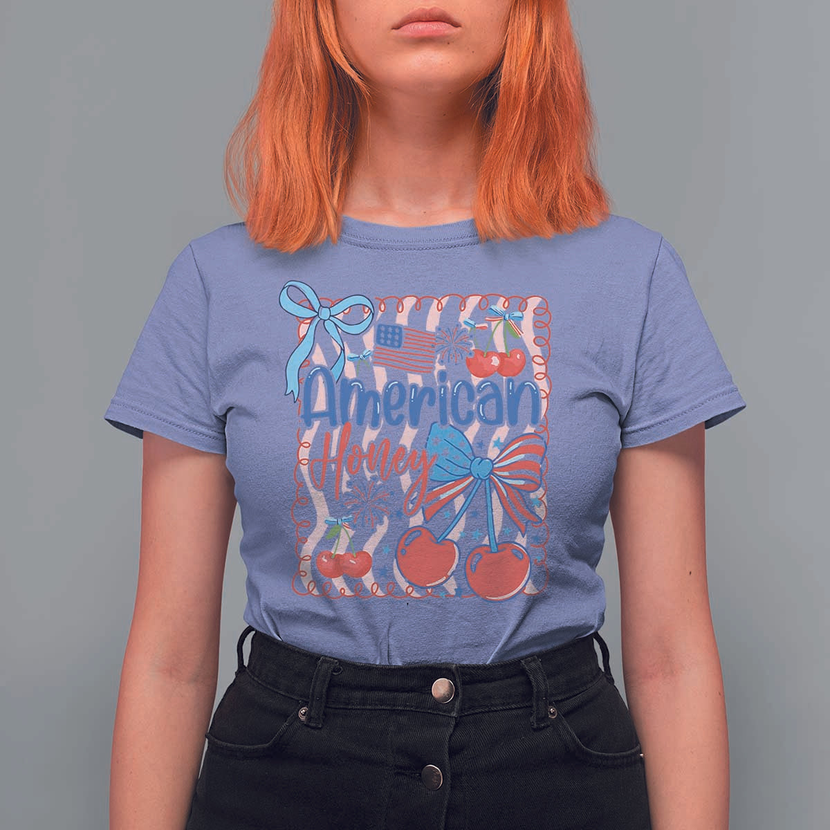 Funny 4th Of July American Honey T Shirt For Women USA Independence Day Coquette - Wonder Print Shop