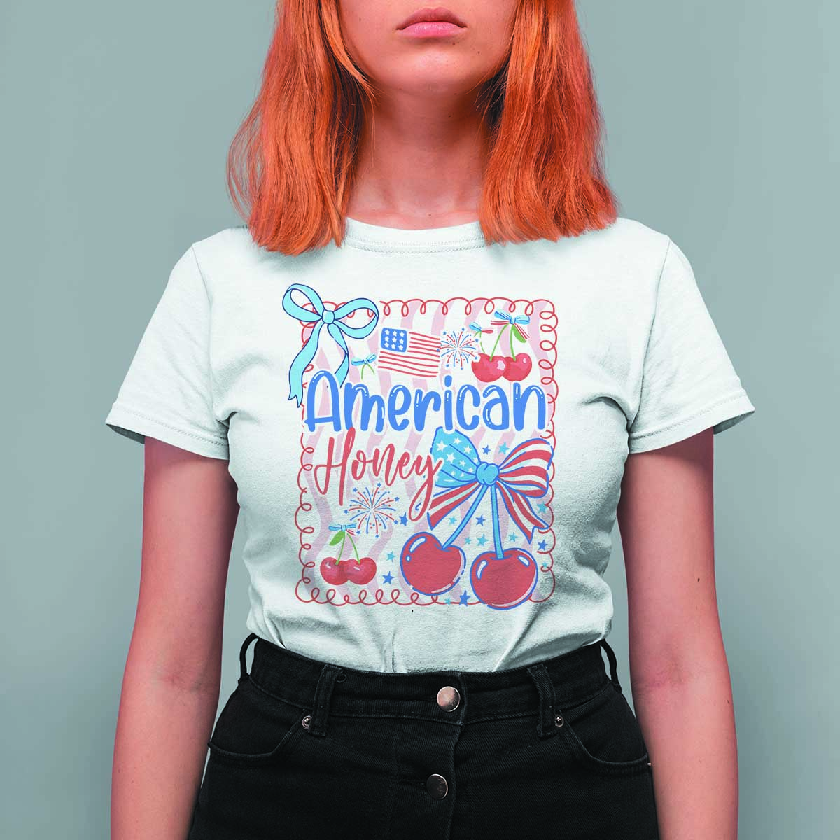 Funny 4th Of July American Honey T Shirt For Women USA Independence Day Coquette - Wonder Print Shop