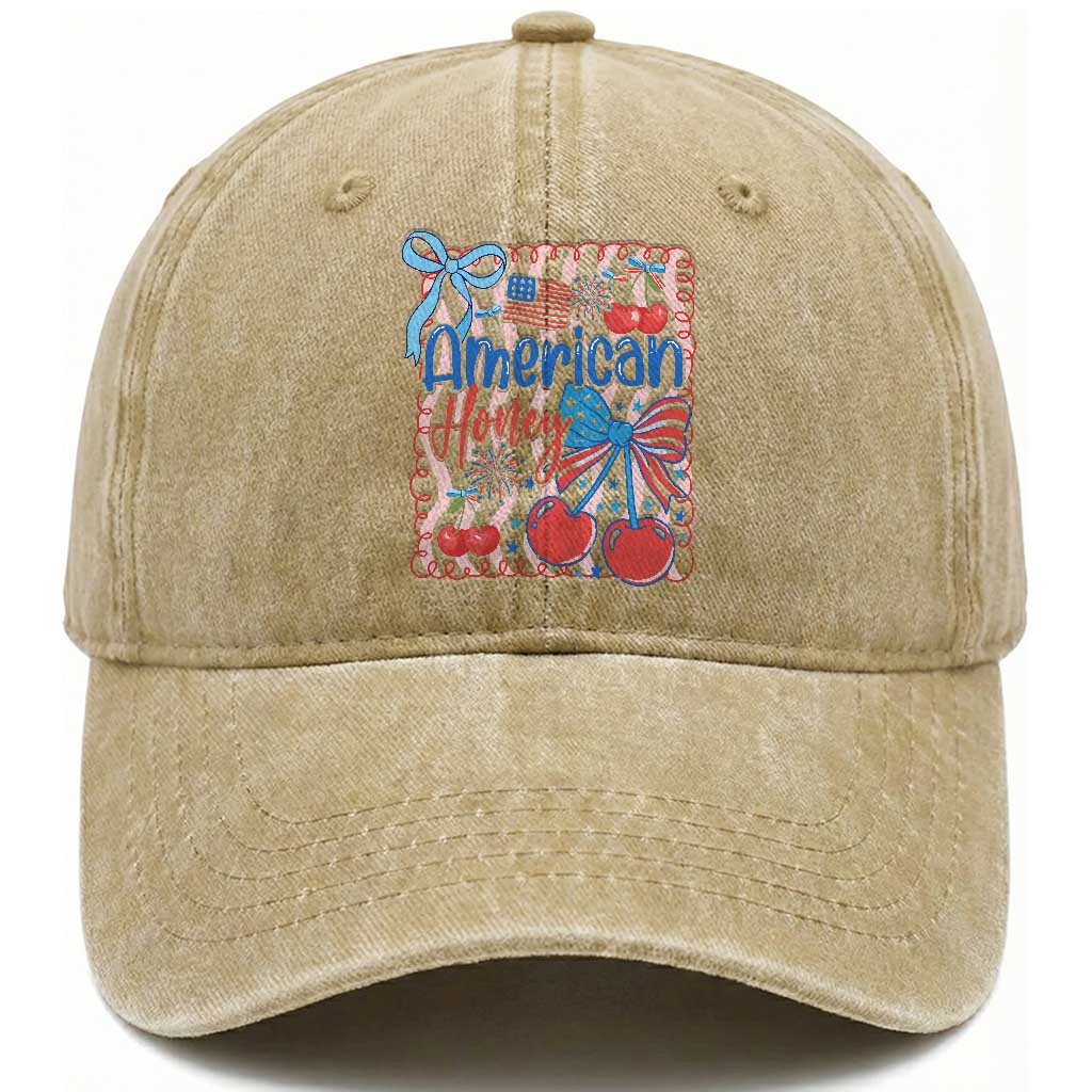 Funny 4th Of July American Honey Washed Cotton Baseball Cap USA Independence Day Coquette TS11