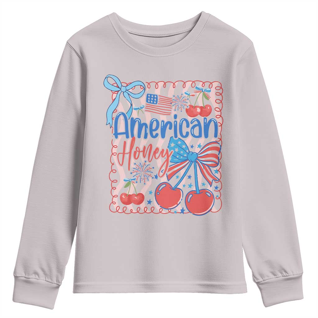 Funny 4th Of July American Honey Youth Sweatshirt USA Independence Day Coquette - Wonder Print Shop