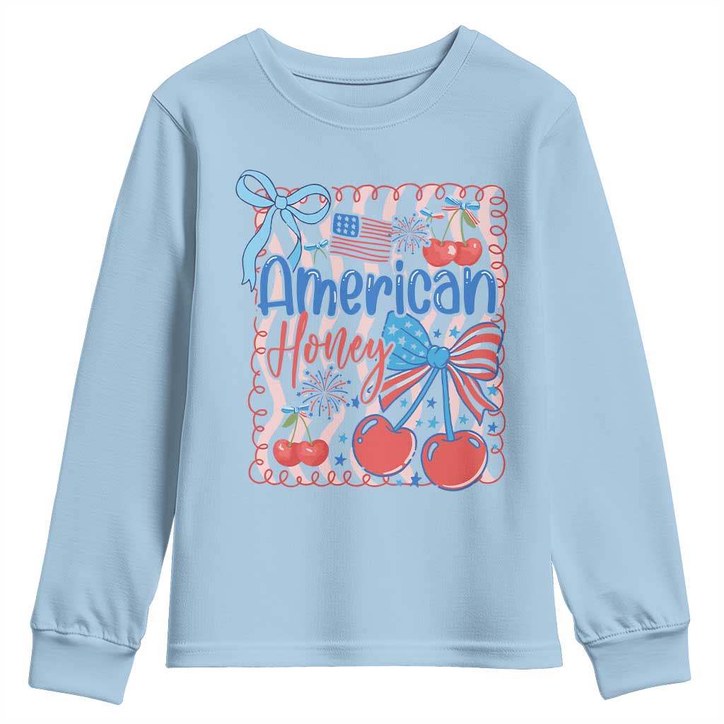 Funny 4th Of July American Honey Youth Sweatshirt USA Independence Day Coquette - Wonder Print Shop