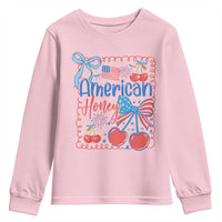Funny 4th Of July American Honey Youth Sweatshirt USA Independence Day Coquette - Wonder Print Shop