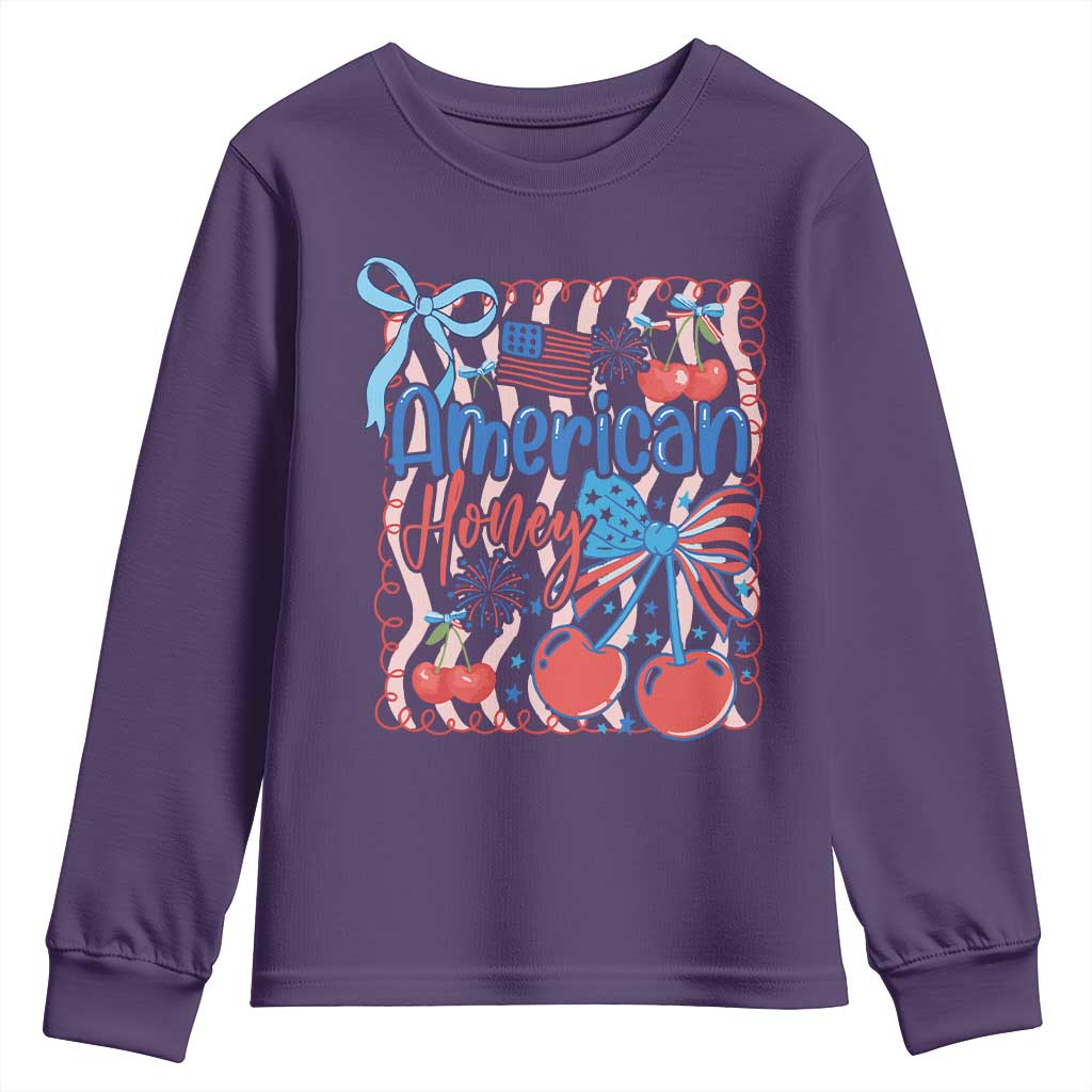 Funny 4th Of July American Honey Youth Sweatshirt USA Independence Day Coquette - Wonder Print Shop