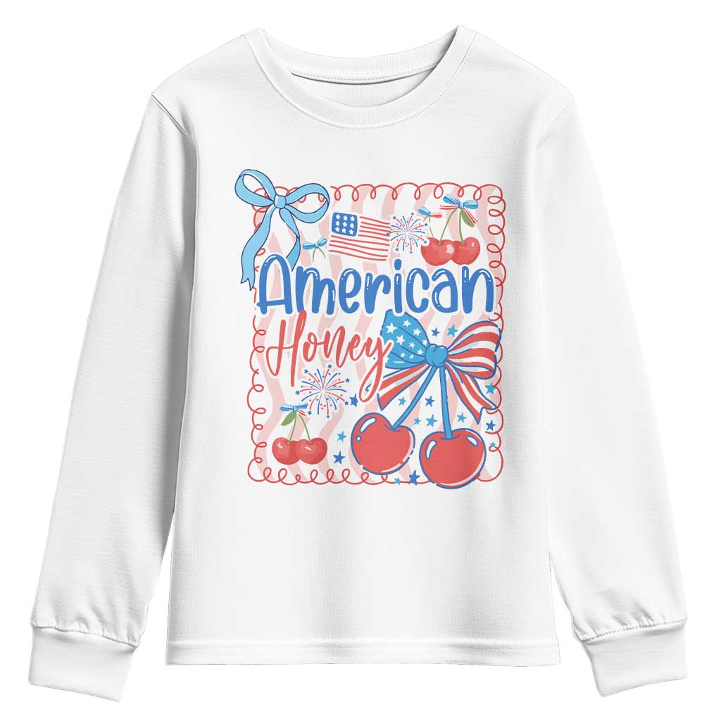 Funny 4th Of July American Honey Youth Sweatshirt USA Independence Day Coquette - Wonder Print Shop