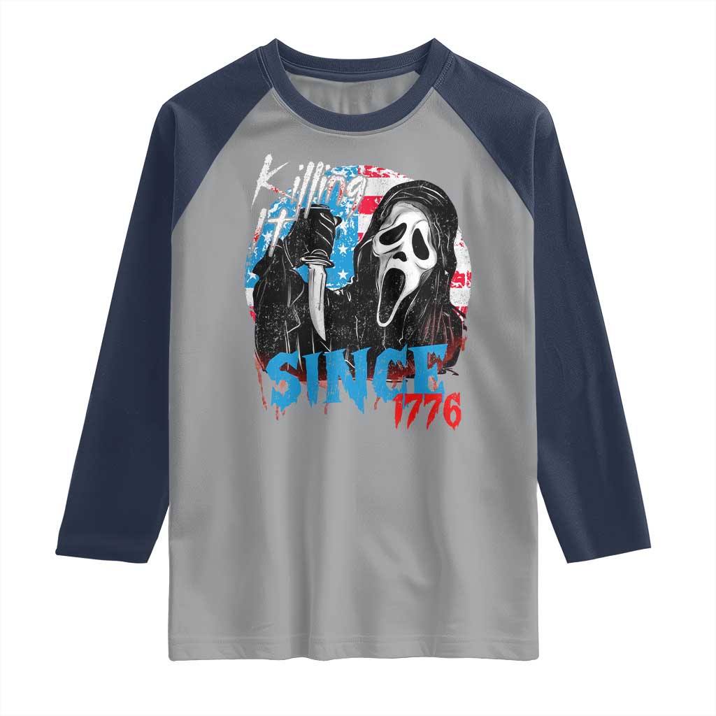 Funny Killing It Since 1776 Raglan Shirt Horror Movie 4th Of July USA Ghost - Wonder Print Shop