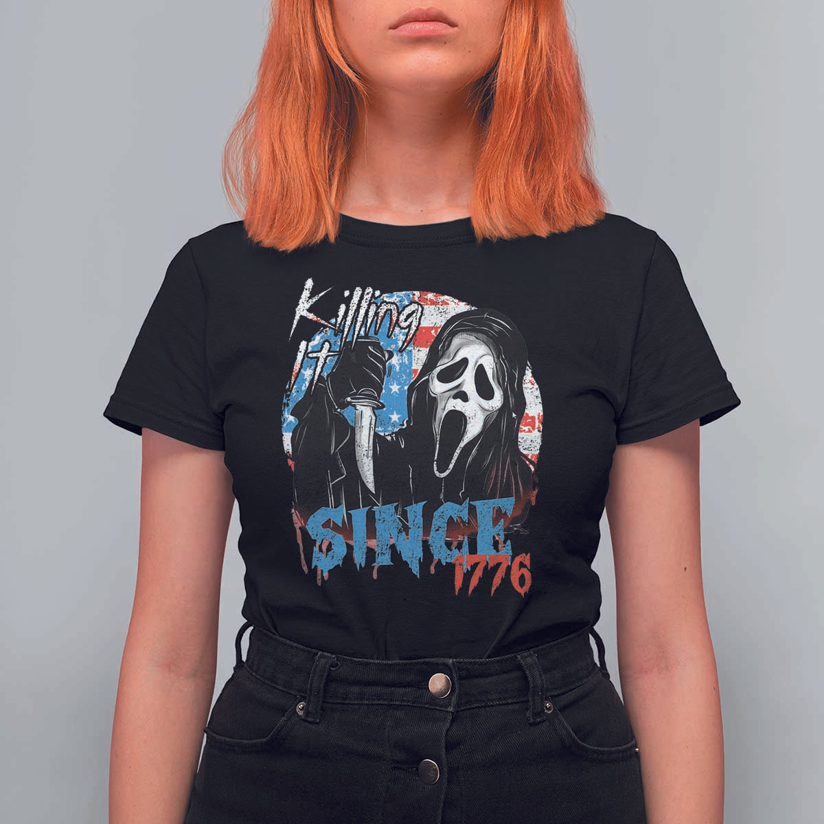 Funny Killing It Since 1776 T Shirt For Women Horror Movie 4th Of July USA Ghost - Wonder Print Shop